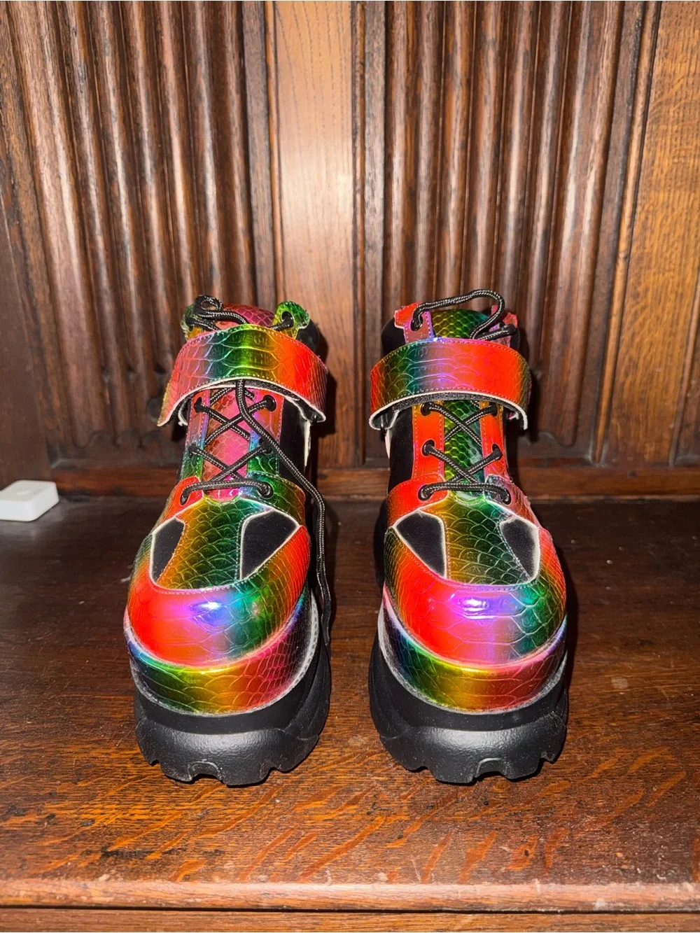 Dolls Kill RARE DISCONTINUED Women's Rainbow Platform Sneakers w/ Black Accents